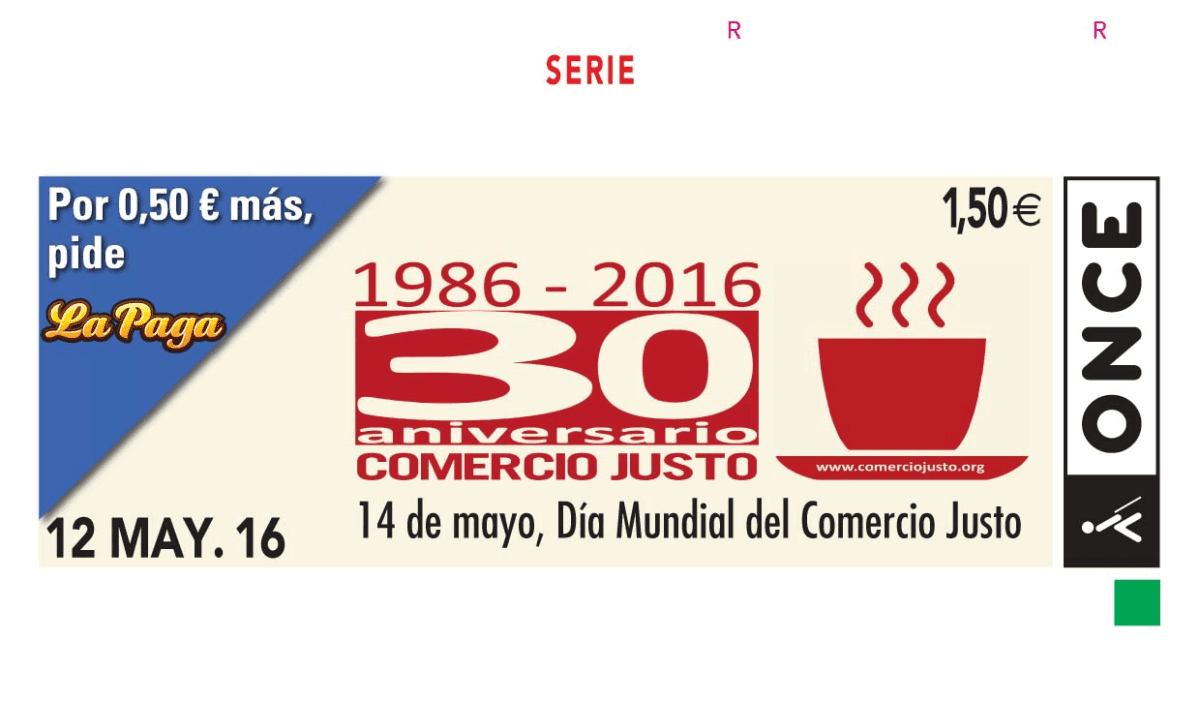 La ONCE dedica su cupón de hoy, 12 de mayo, al 30 aniversario del Comercio Justo en España